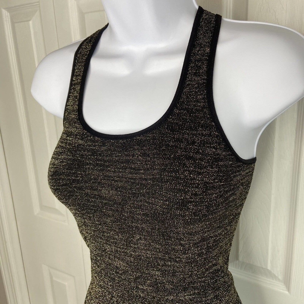 Intimately Free People XS/S Stretch Knit Racerback Tank Top Black Gold Metallic - Picture 3 of 6